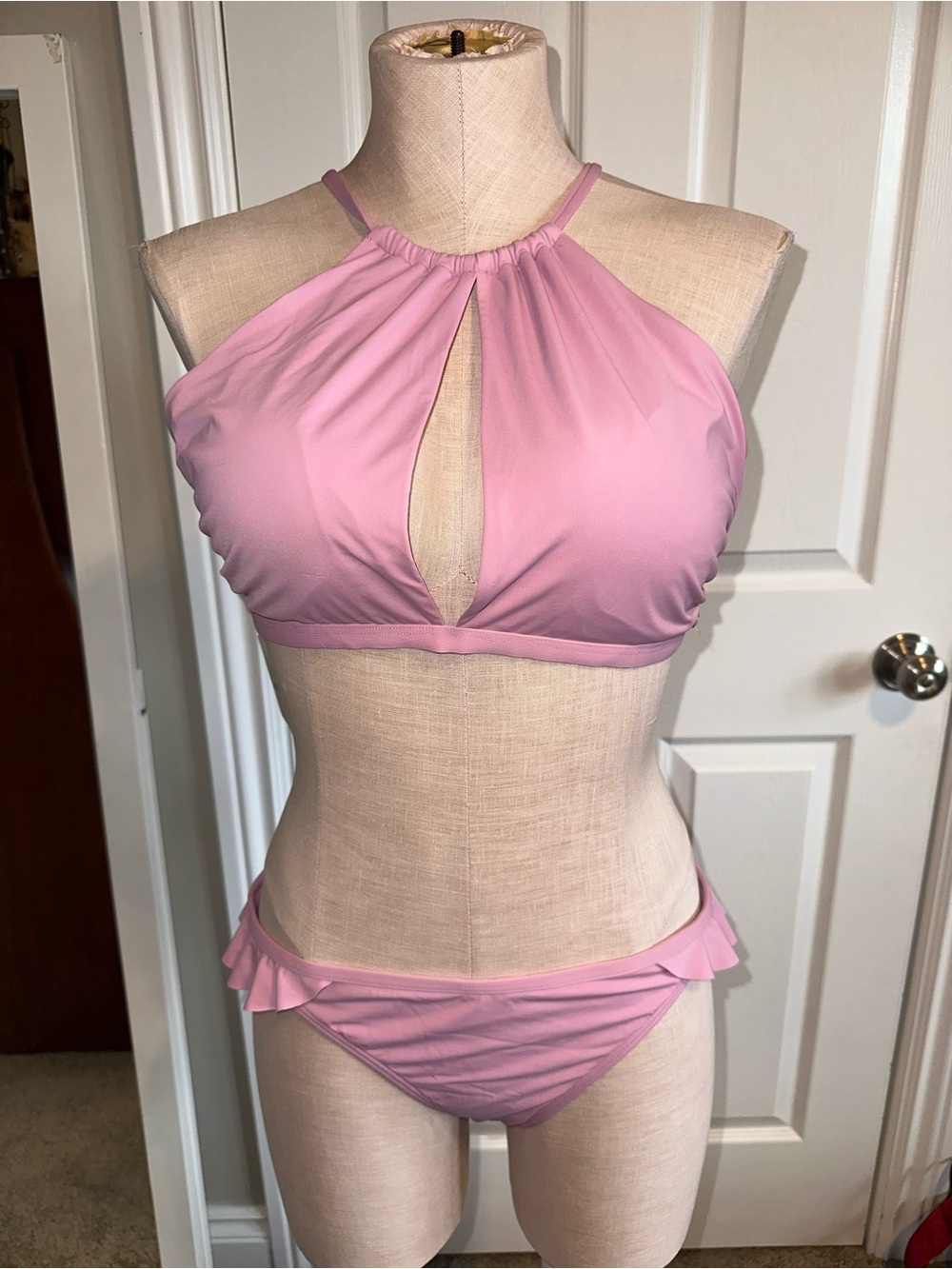 Tropic Pink Keyhole High-Neck Bikini Set
